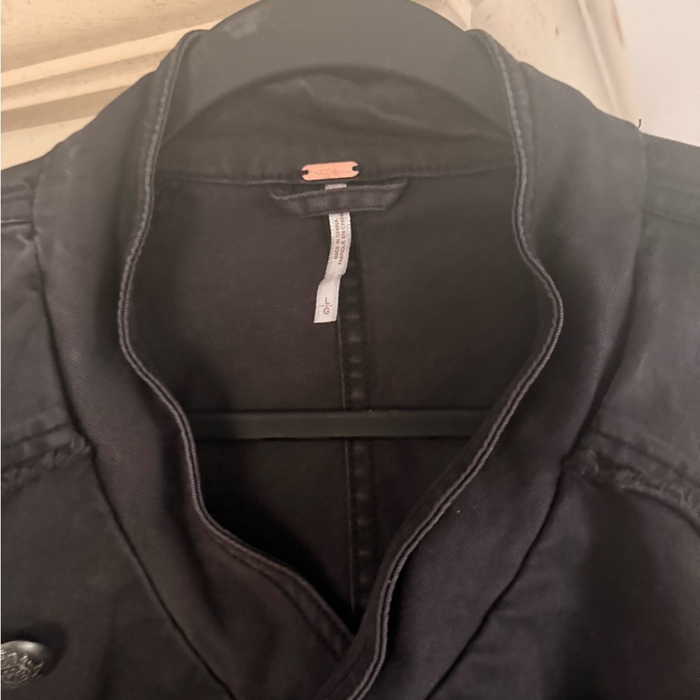 Free People ruffled peplum denim jacket size Large medium black - Picture 7 of 12